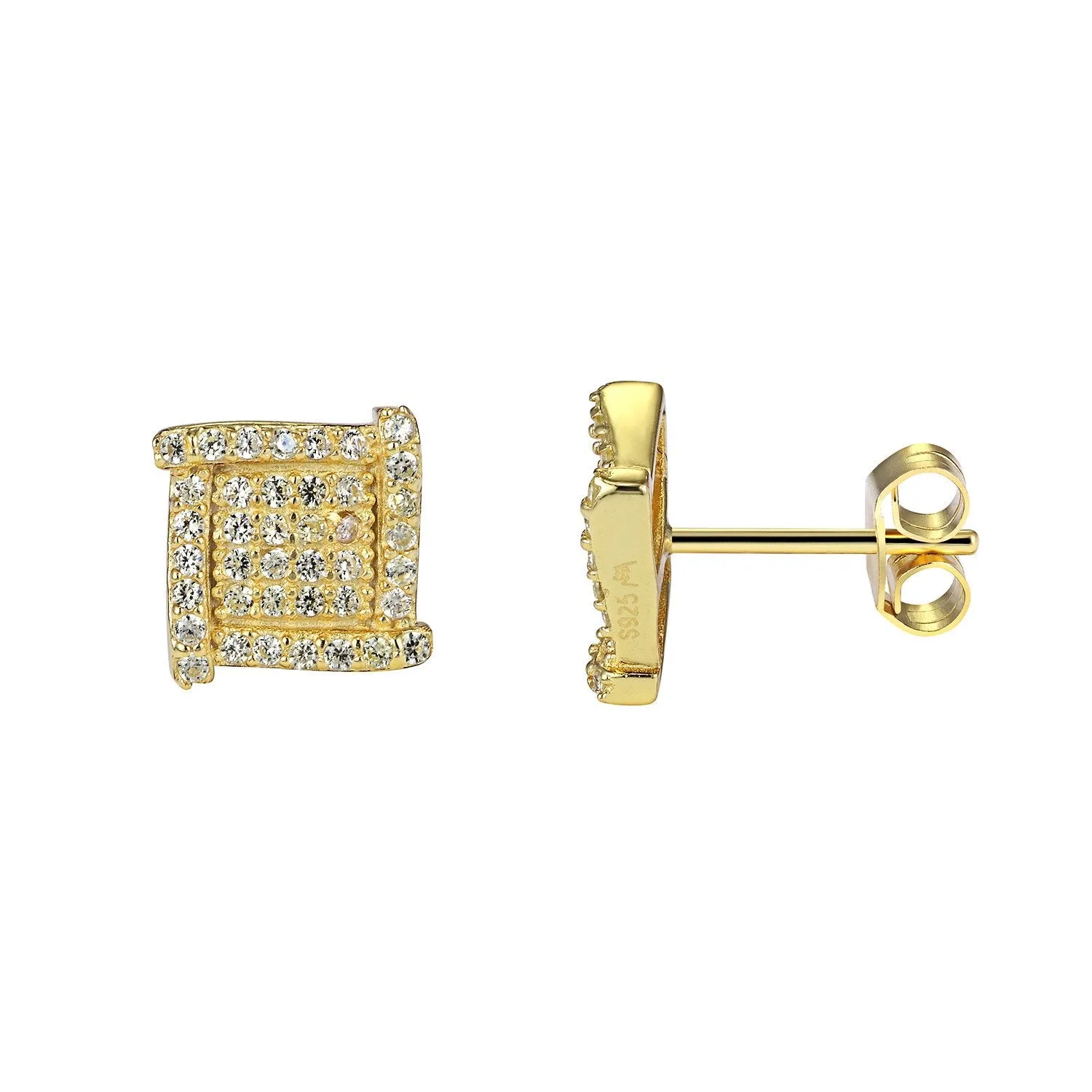 Sterling Silver 14k Yellow Gold Finish Bling Designer Square Earrings sold by Master Of Bling