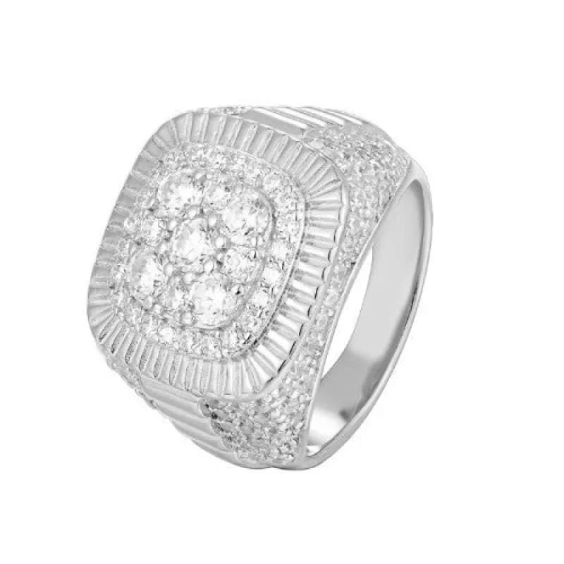 Sterling Silver Iced Square Cluster Designer Mens Ring sold by Master Of Bling
