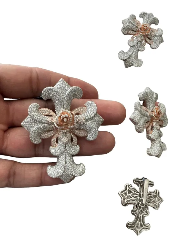 Moissanite Cross Flower Rose Pendant 925 Silver sold by Master Of Bling