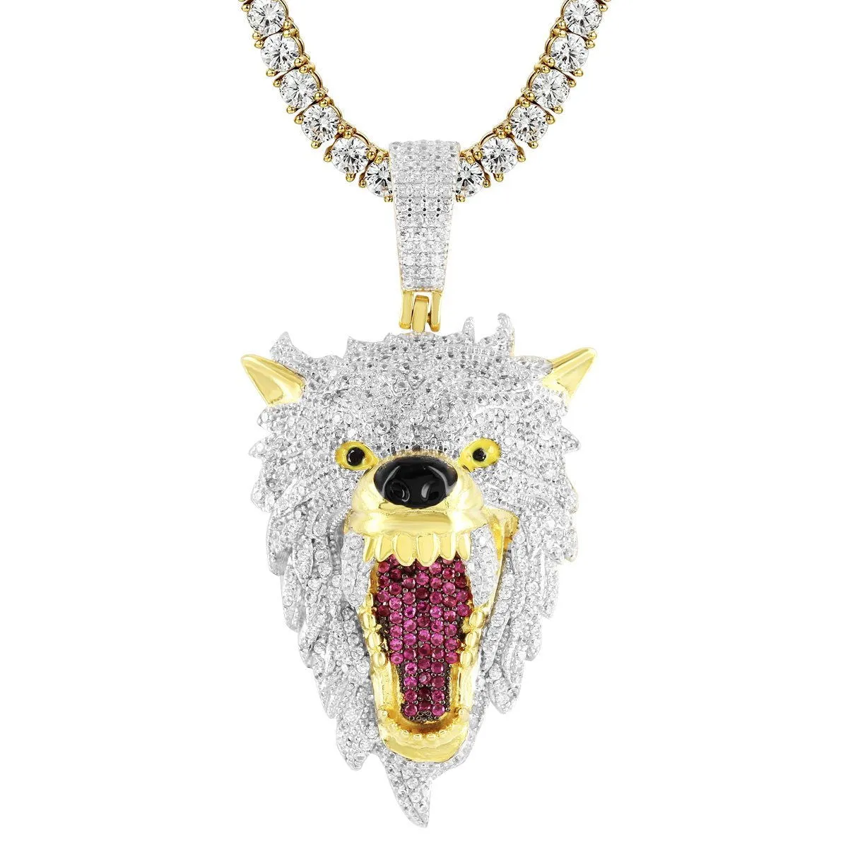 Men's Roaring Wolf Fierce Animal Silver Pendant Chain sold by Master Of Bling product image thumbnail 2