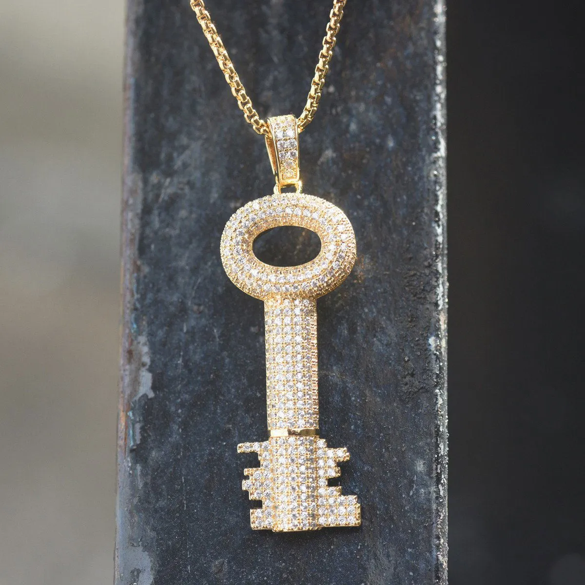 Major Key Pendant 14K Gold Finish Yellow Lab Diamonds Steel Necklace sold by Master Of Bling