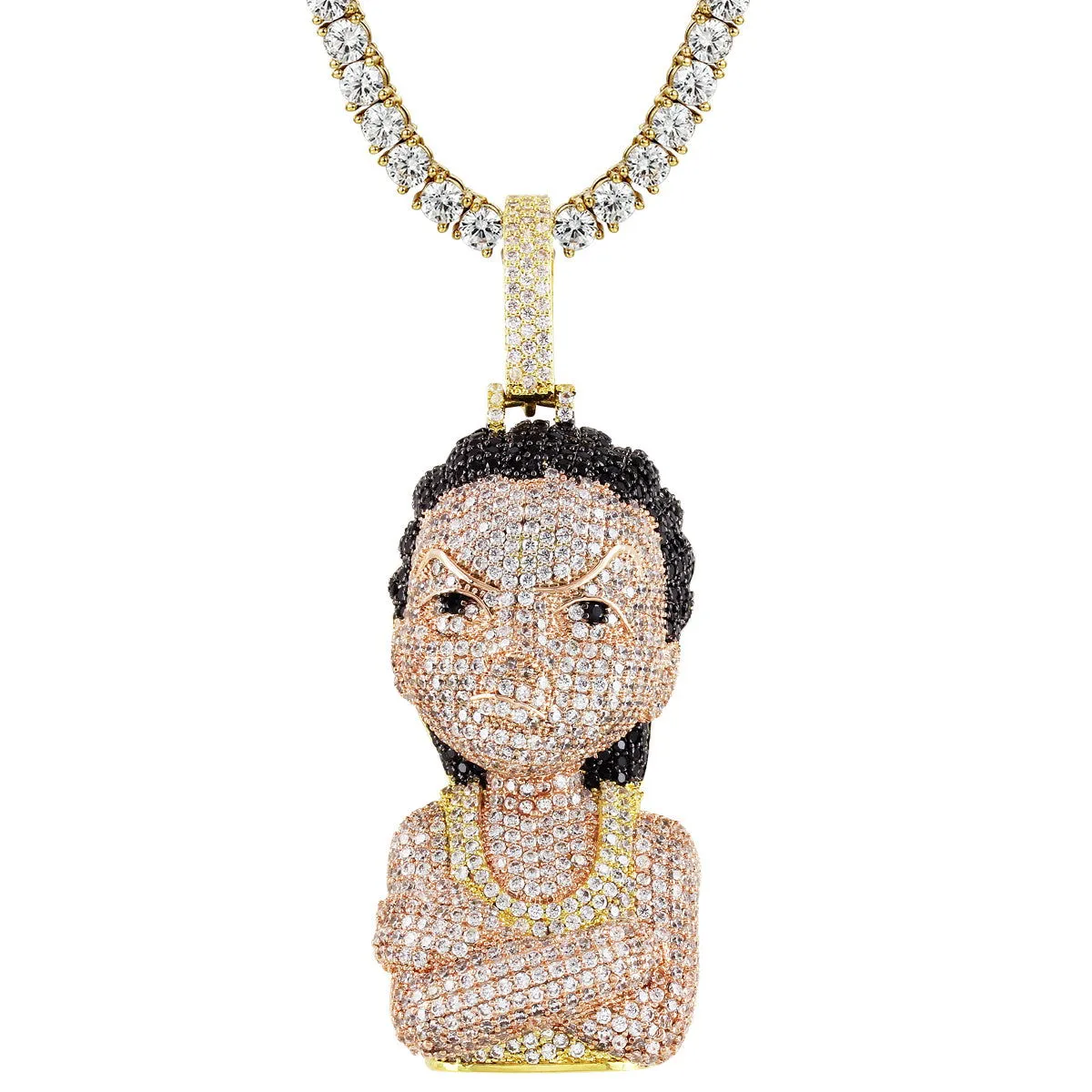 Mens Gold Finish Hip Hop Cartoon Character Face Silver Pendant sold by Master Of Bling product image thumbnail 4