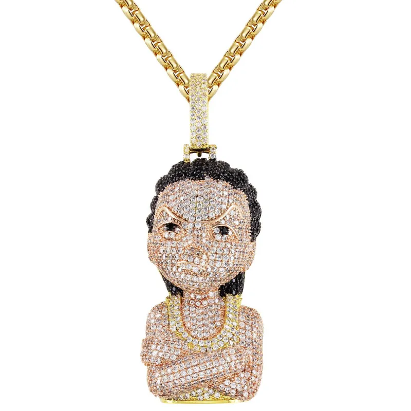 Mens Gold Finish Hip Hop Cartoon Character Face Silver Pendant sold by Master Of Bling