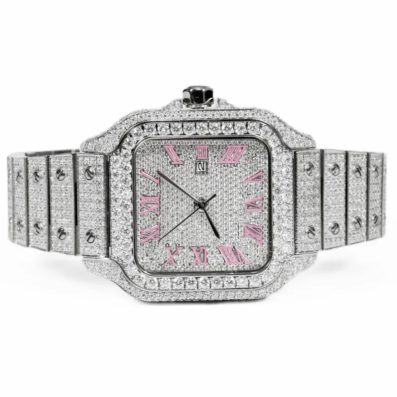Womens 37MM VS Moissanite Diamond Watch Pink Dial Automatic sold by Master Of Bling