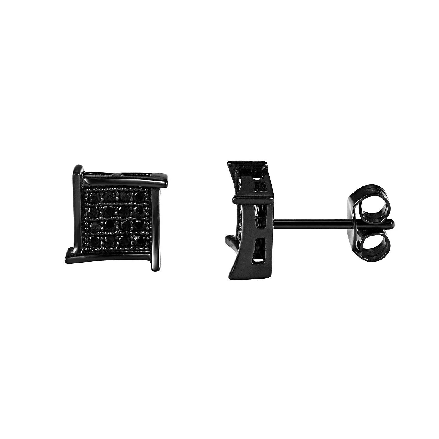 Sterling Silver Bling Black lab Diamonds Designer Kite Shape Earrings sold by Master Of Bling