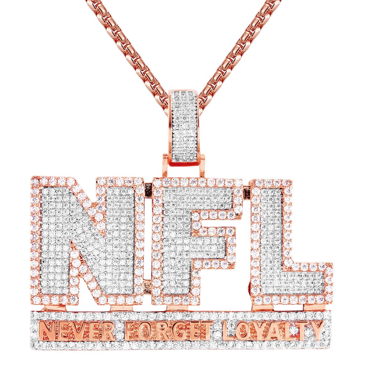 Rose Gold Finish Double Layer Never Forget Loyalty Icy Pendant sold by Master Of Bling product image thumbnail 3