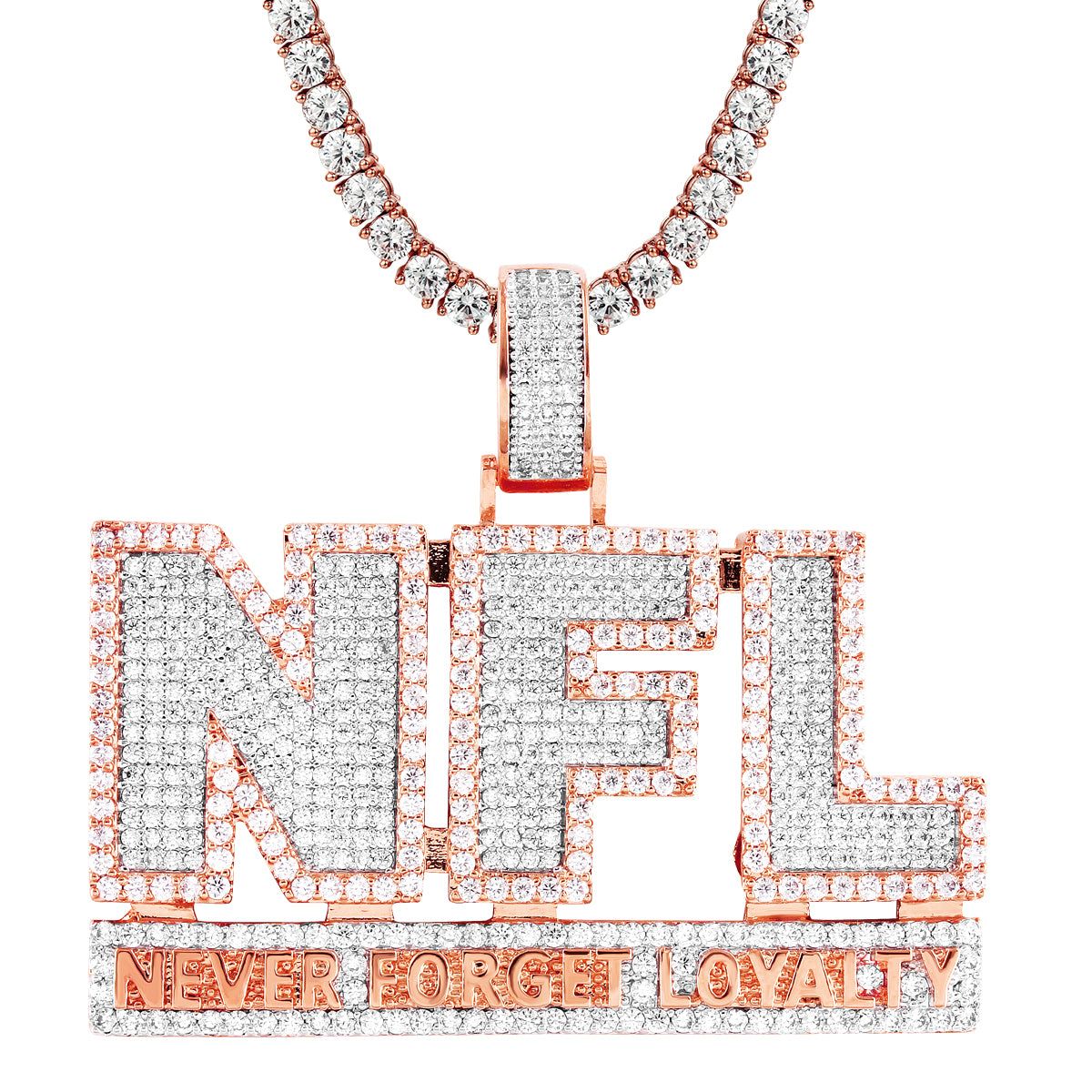 Rose Gold Finish Double Layer Never Forget Loyalty Icy Pendant sold by Master Of Bling product image thumbnail 4