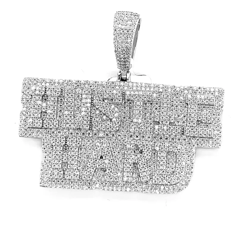 Moissanite Diamond Hustle Hard Pendant Custom Iced 925 Silver sold by Master Of Bling