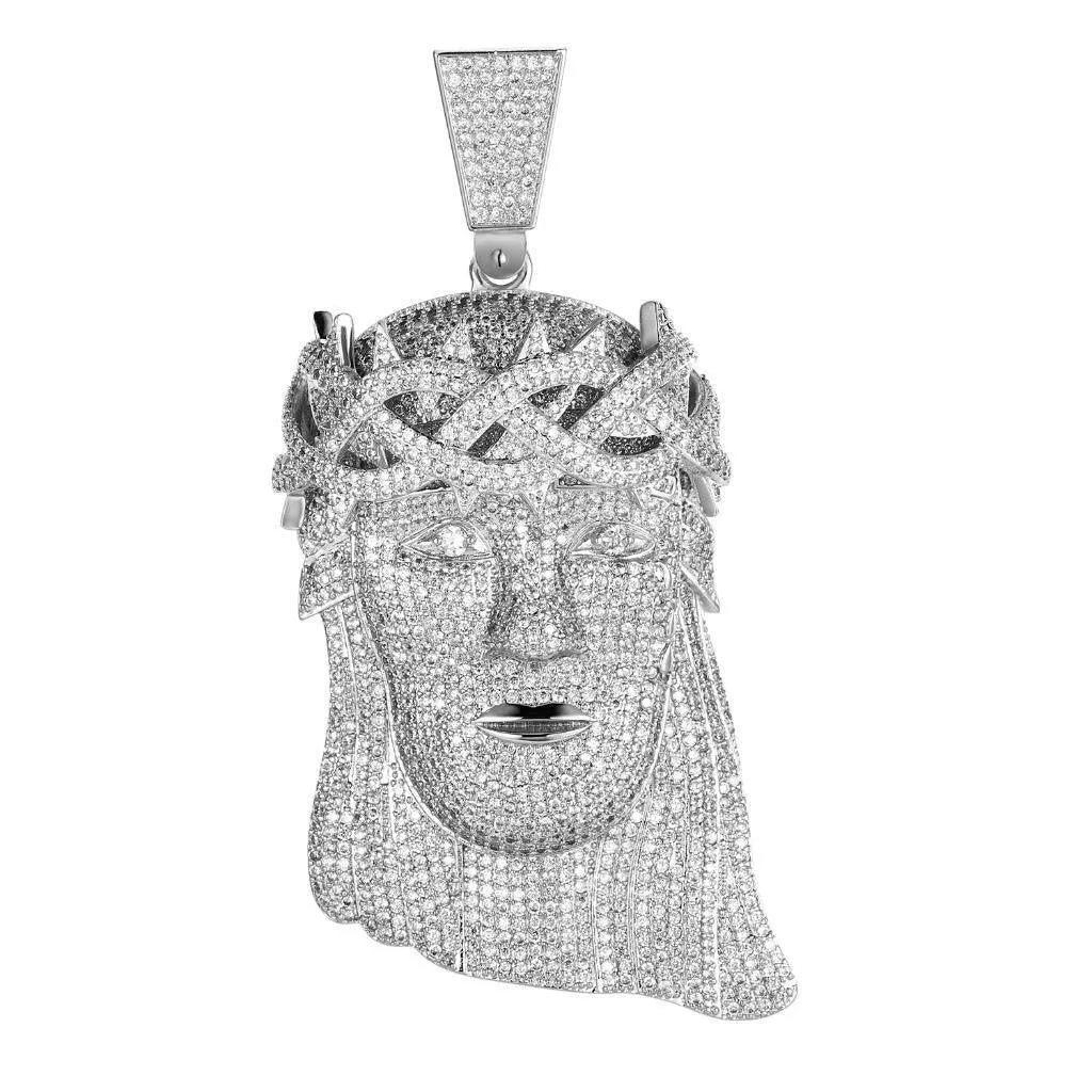Jesus King Thorn Crown Pendant White Gold Tone Icy Rapper Hip Hop Custom Piece Charm sold by Master Of Bling