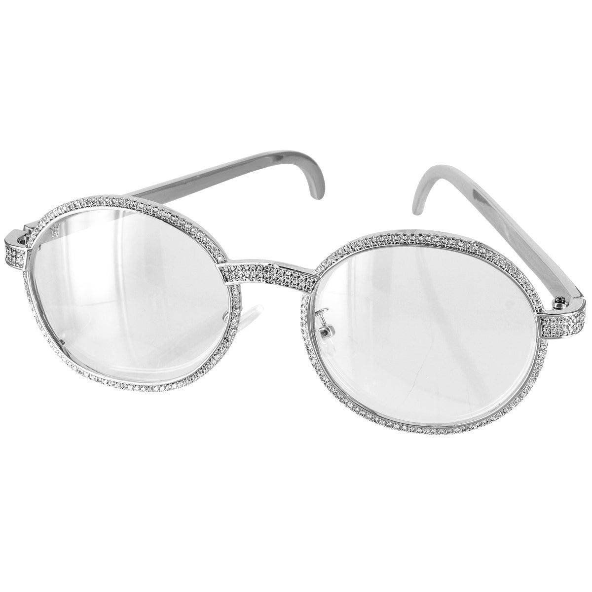 Silver Round Lens Metal Icy Frame Hip Hop Rapper Glasses sold by Master Of Bling