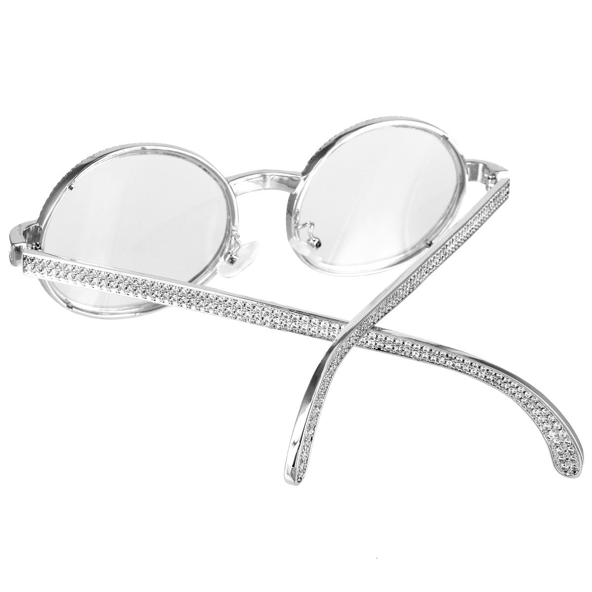 Silver Round Lens Metal Icy Frame Hip Hop Rapper Glasses sold by Master Of Bling product image thumbnail 2
