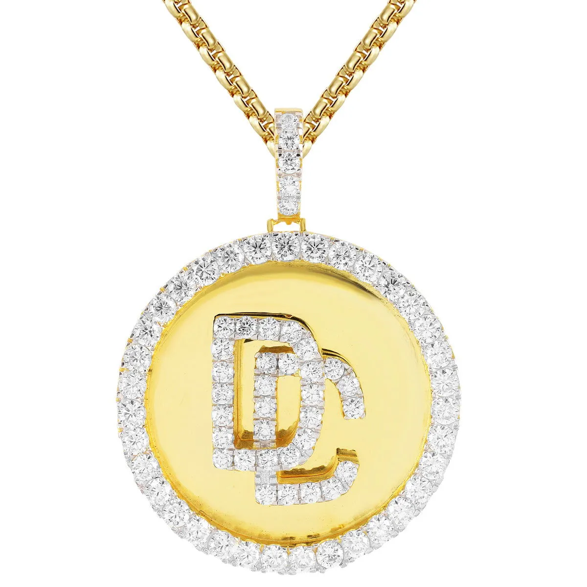 Gold Tone Dream Chasers Solitaire Silver Hustler Pendant sold by Master Of Bling