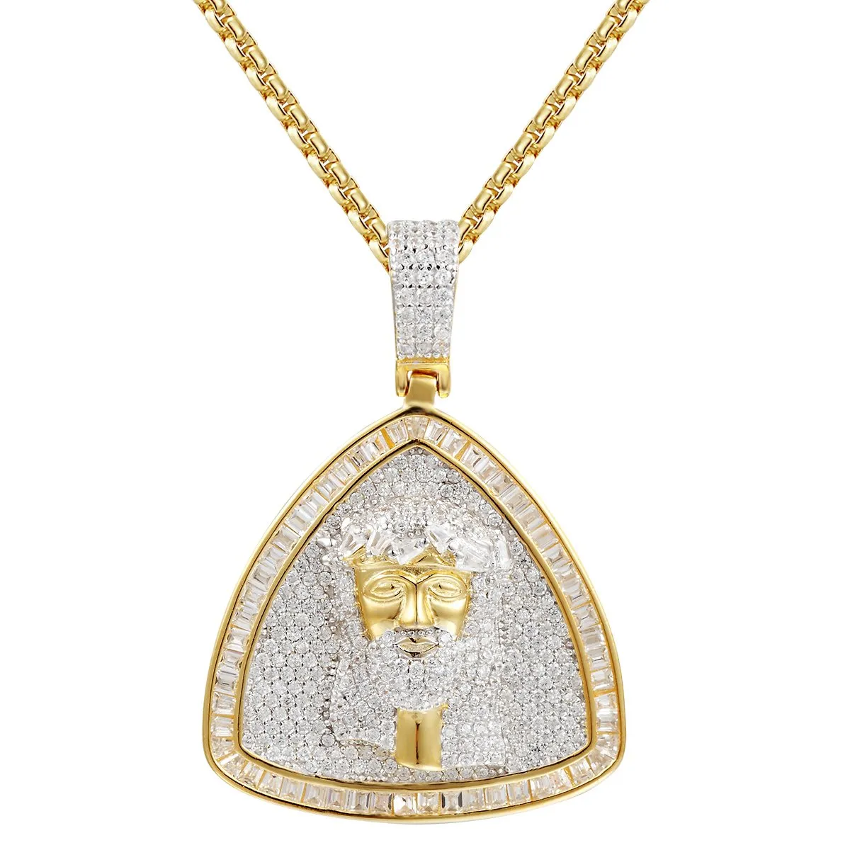 Sterling Silver Jesus Face Triangle Bling Pendant sold by Master Of Bling