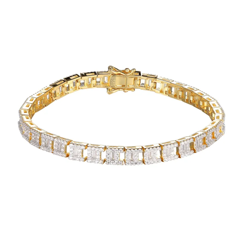 Womens Gold Finish Baguette Bling Designer Bracelet sold by Master Of Bling