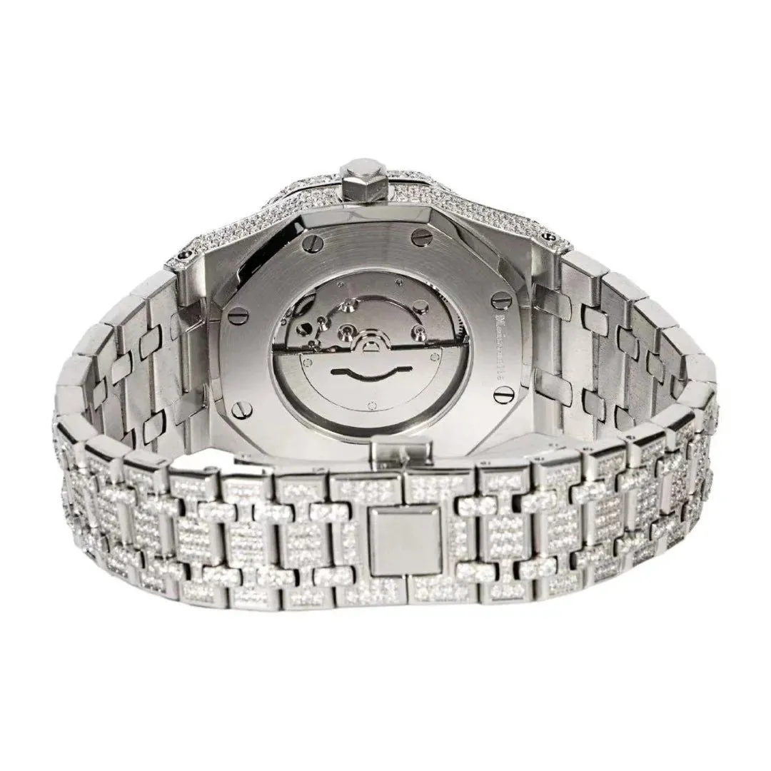 Moissanite Skeleton Dial Watch Octagon Face Stainless Steel sold by Master Of Bling product image thumbnail 3