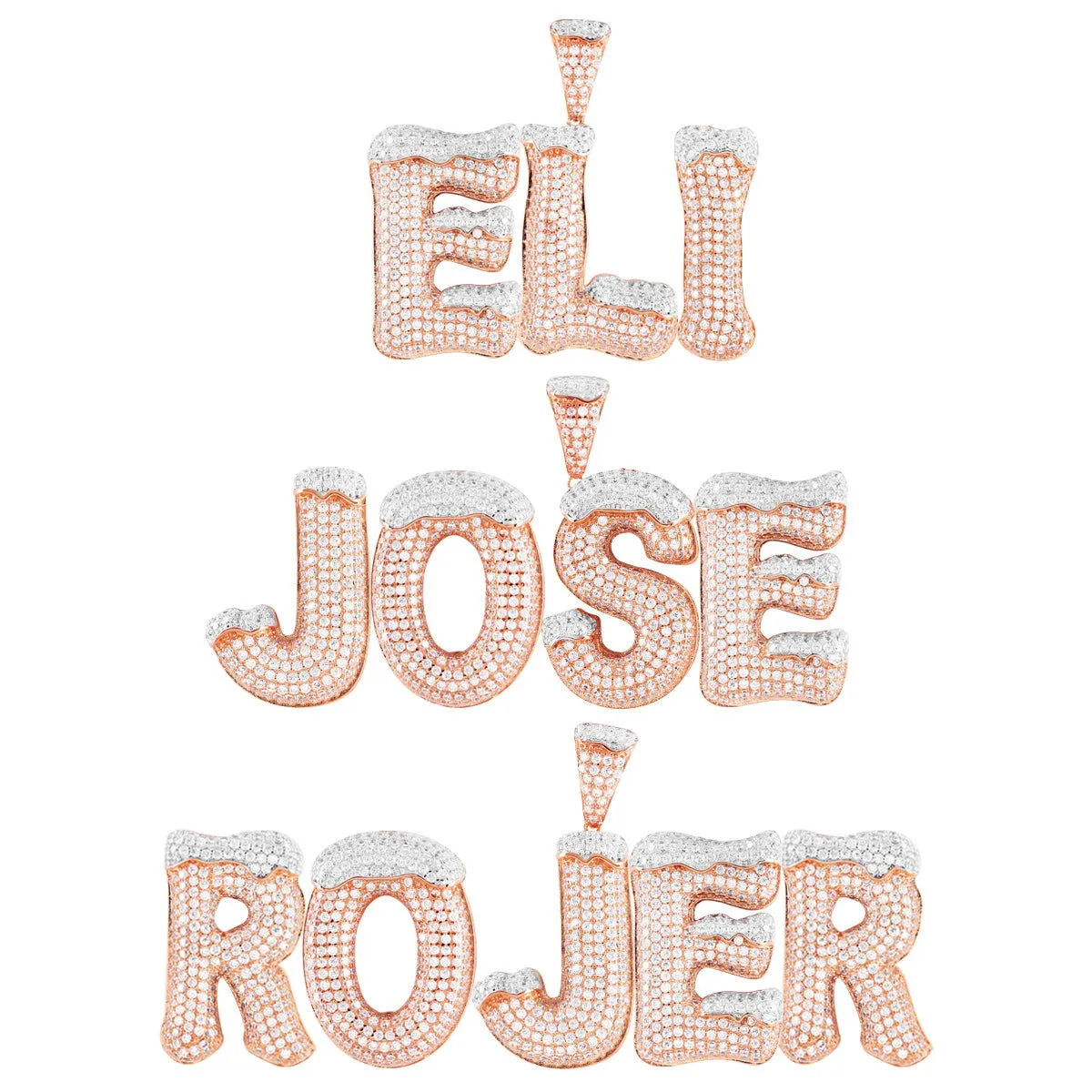 Bling Initials Snow Cap Letters A-Z 925 Silver Rose Gold Tone Charm Free Chain sold by Master Of Bling