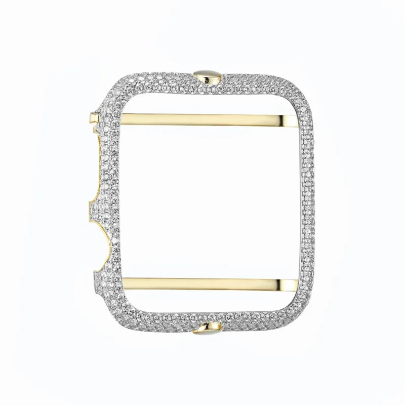 Sterling Silver Apple Watch Bezel 42mm Series 1 14k Gold Finish Bling Simulated Diamonds sold by Master Of Bling