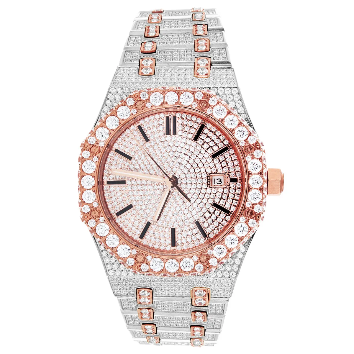 Steel Two Tone Luxury Solitaire Bezel Designer Mens Watch sold by Master Of Bling