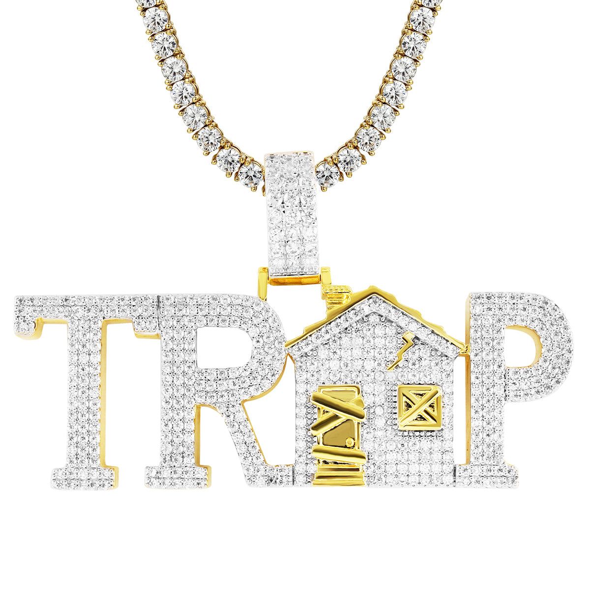 Gold Finish Trap House Bling Rapper Pendant Free Box Chain sold by Master Of Bling product image thumbnail 4