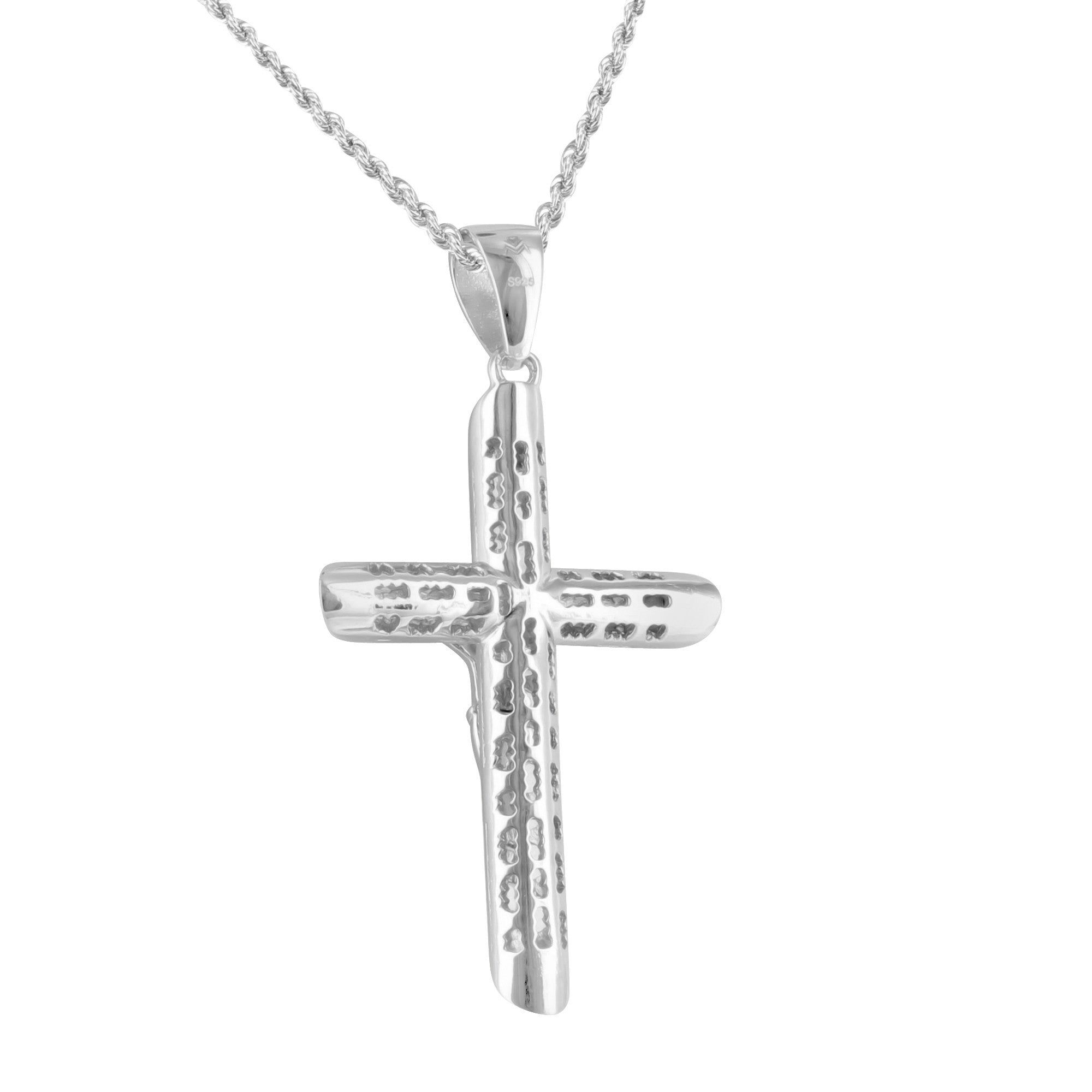 14k White Gold Finish Jesus Hanging Crucifix Pendant Stainless Steel Rope Chain sold by Master Of Bling product image thumbnail 3