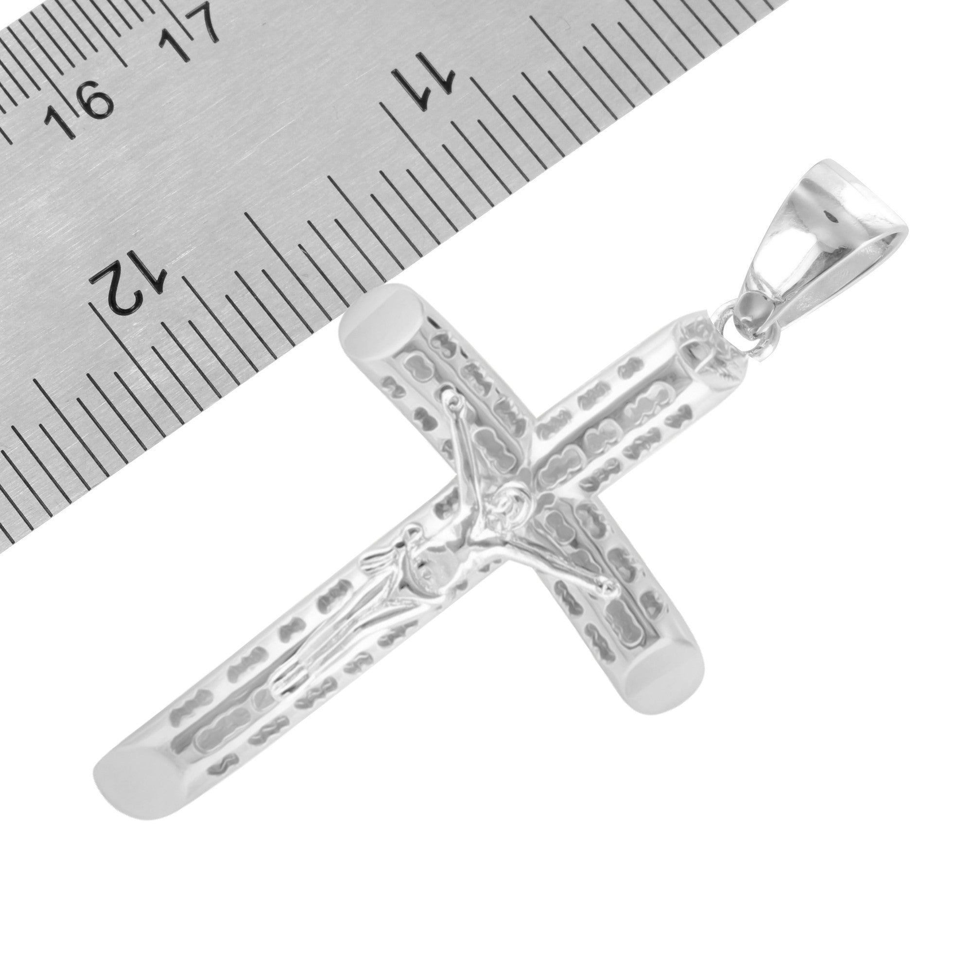14k White Gold Finish Jesus Hanging Crucifix Pendant Stainless Steel Rope Chain sold by Master Of Bling product image thumbnail 4