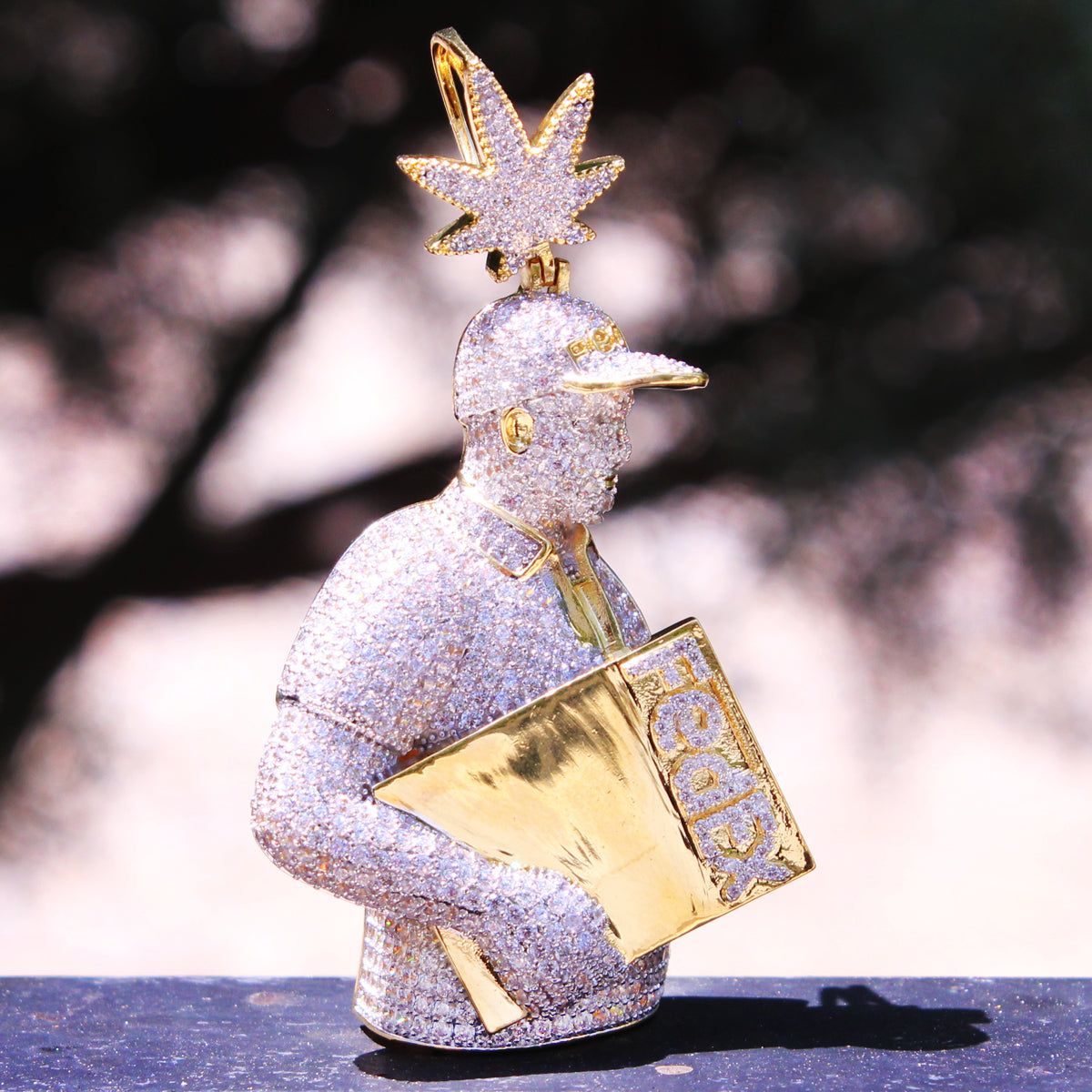 Custom Weed Marijuana Leaf Mail Delivery Man Pendant Set sold by Master Of Bling