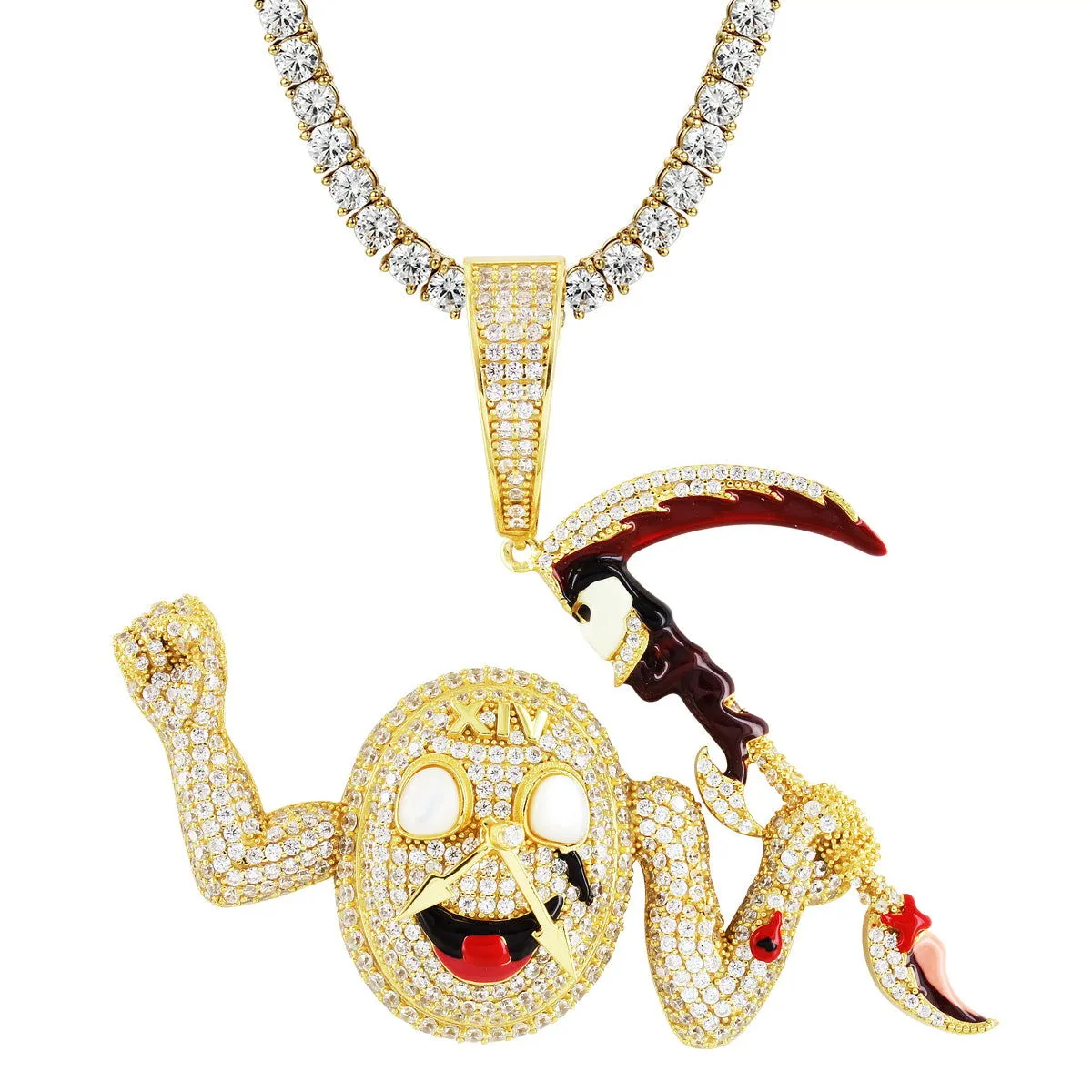 Custom Devil Face Clock Holding Axe Bling Silver Mens Pendant sold by Master Of Bling product image thumbnail 4