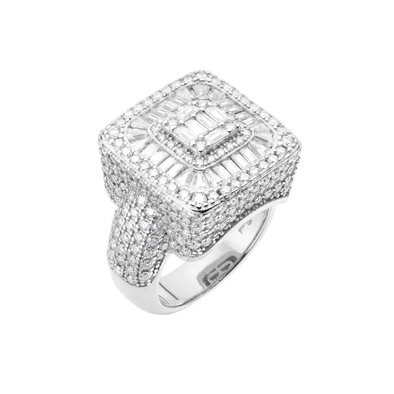 Moissanite Diamond Baguette Ring Mens 925 Silver Custom sold by Master Of Bling