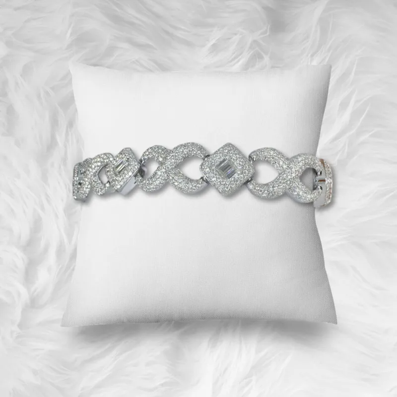 Silver Moissanite Baguette Diamond Designer Infinity Bracelet sold by Master Of Bling
