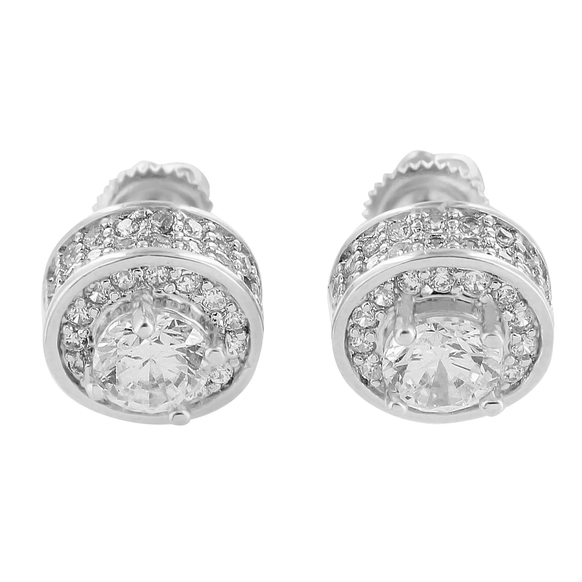 Solitaire Round Cut Earrings 14K White Gold Finish Lab Diamond Bling Screw On sold by Master Of Bling product image thumbnail 2