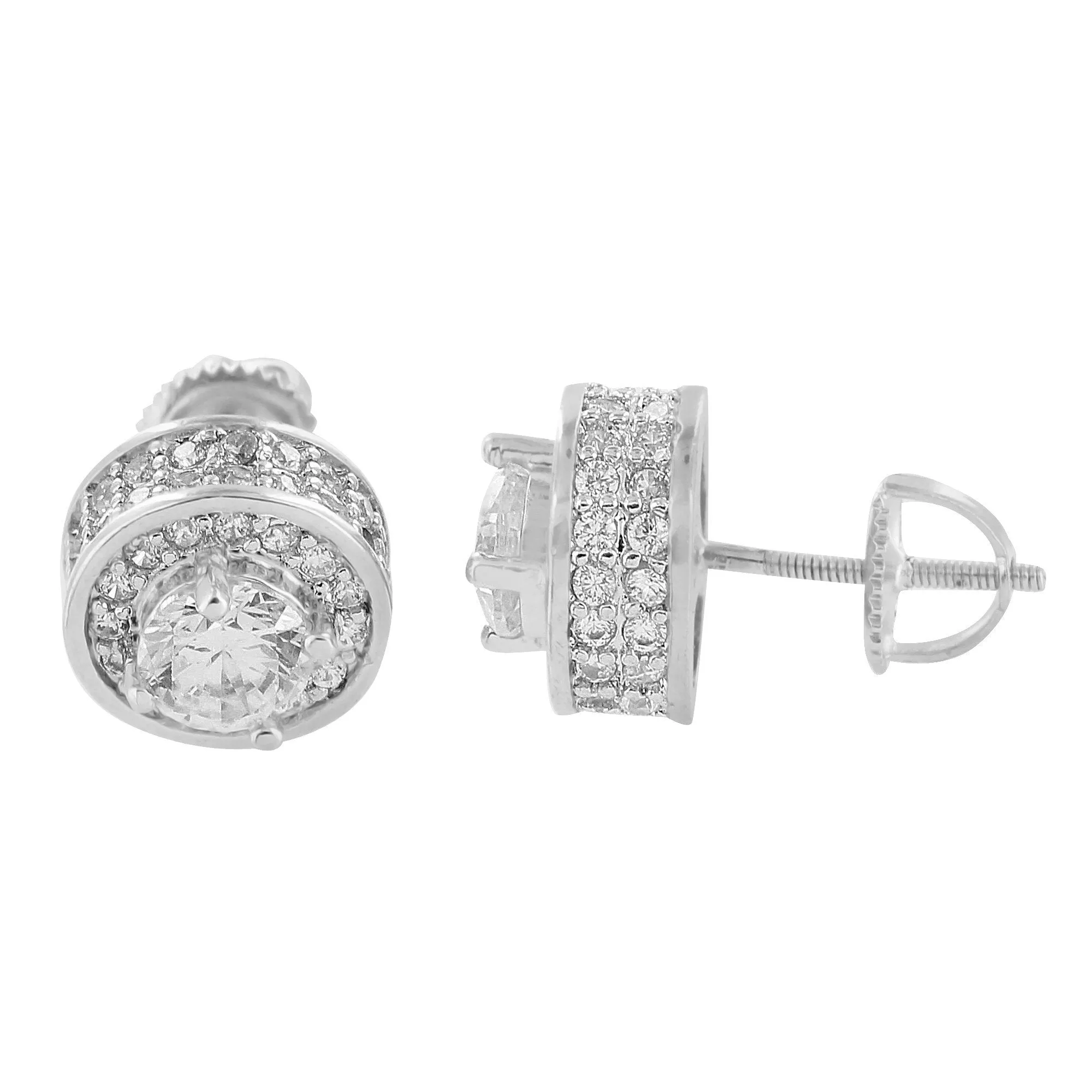 Solitaire Round Cut Earrings 14K White Gold Finish Lab Diamond Bling Screw On sold by Master Of Bling product image thumbnail 3