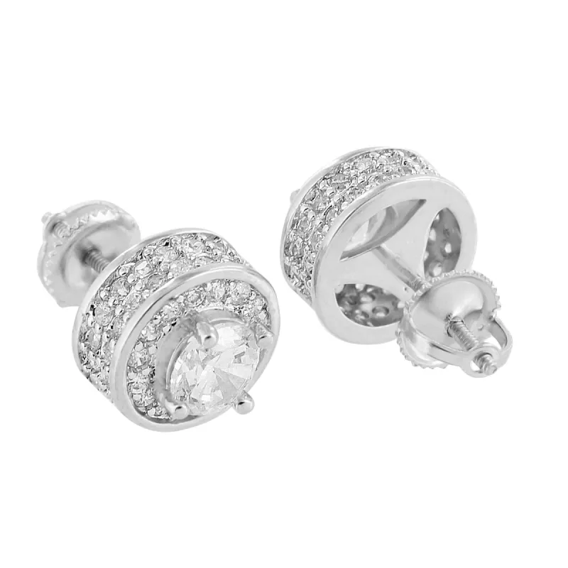 Solitaire Round Cut Earrings 14K White Gold Finish Lab Diamond Bling Screw On sold by Master Of Bling