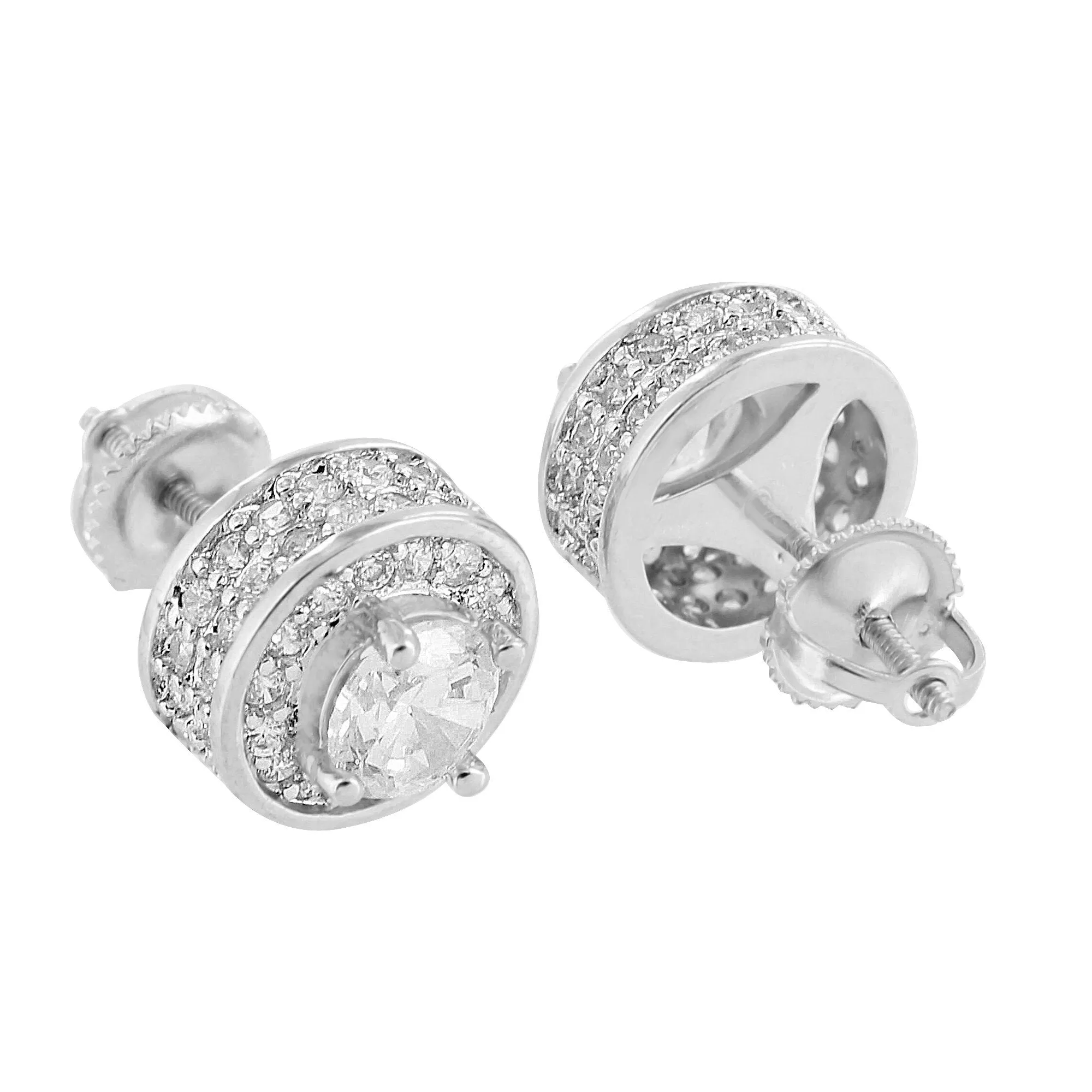 Solitaire Round Cut Earrings 14K White Gold Finish Lab Diamond Bling Screw On sold by Master Of Bling