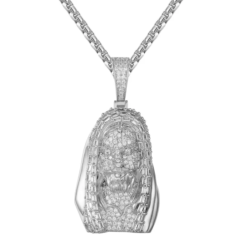 14K White Gold Tone Jesus Christ Religious Custom Men's Pendant sold by Master Of Bling