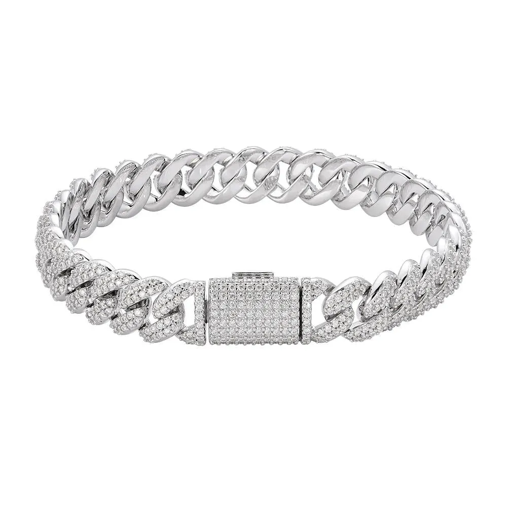 10MM Moissanite Diamond Miami Cuban Iced Sterling Silver Bracelet Mens Sizable sold by Master Of Bling