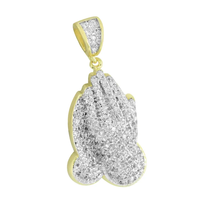 Religious Praying Hands Pendant  Simulated Diamond Prong sold by Master Of Bling