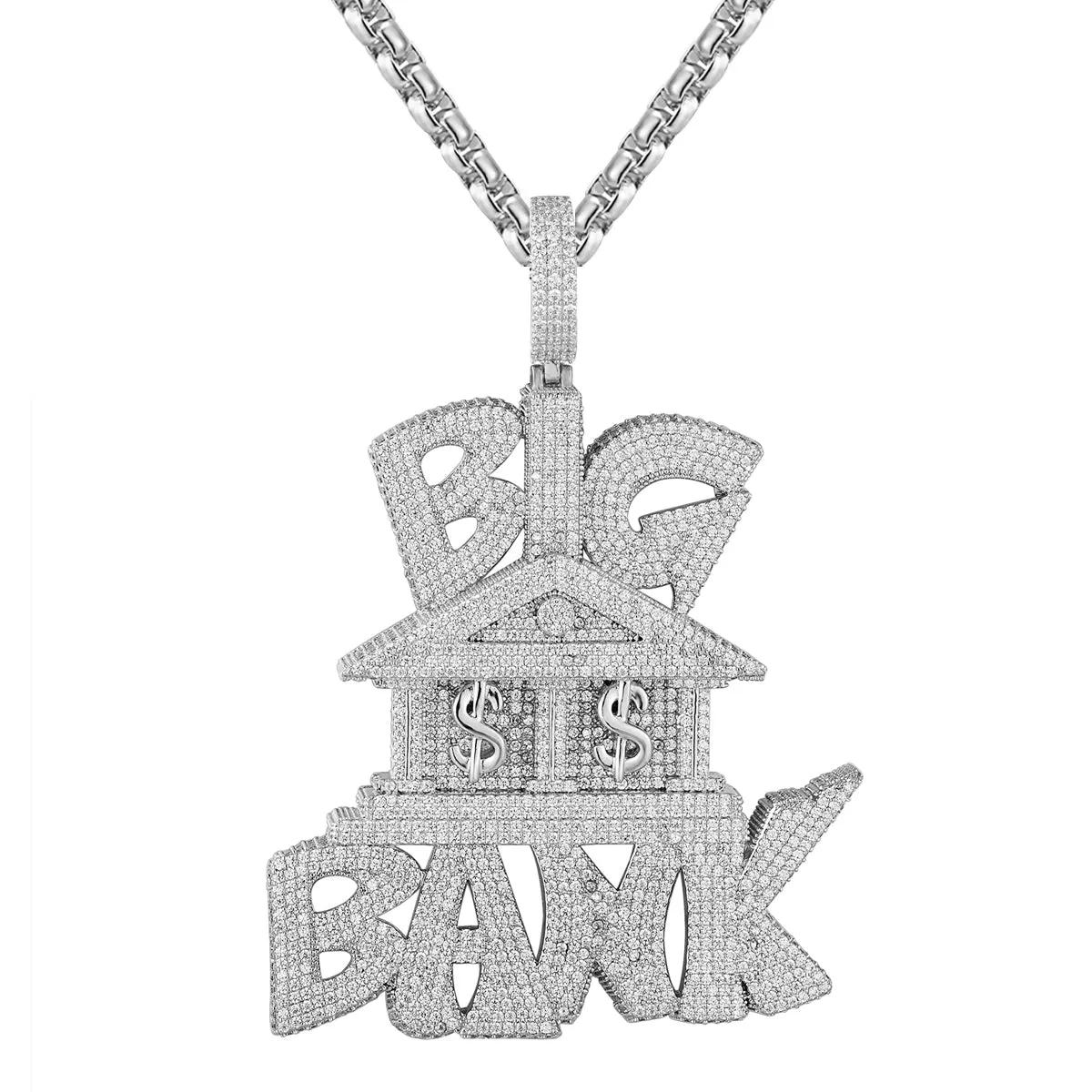 Sterling Silver Money Dollar Big Bank Icy Hip Hop Pendant sold by Master Of Bling