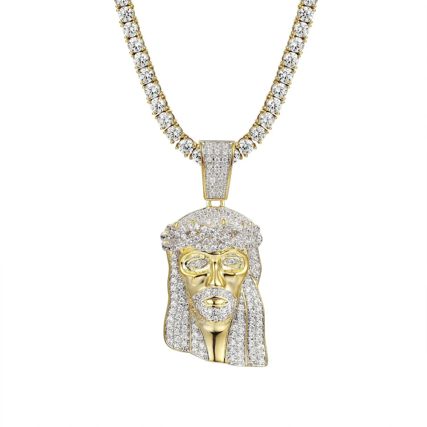 Men's 14k Gold Finish Jesus Face Pendant 24" Chain sold by Master Of Bling product image thumbnail 2