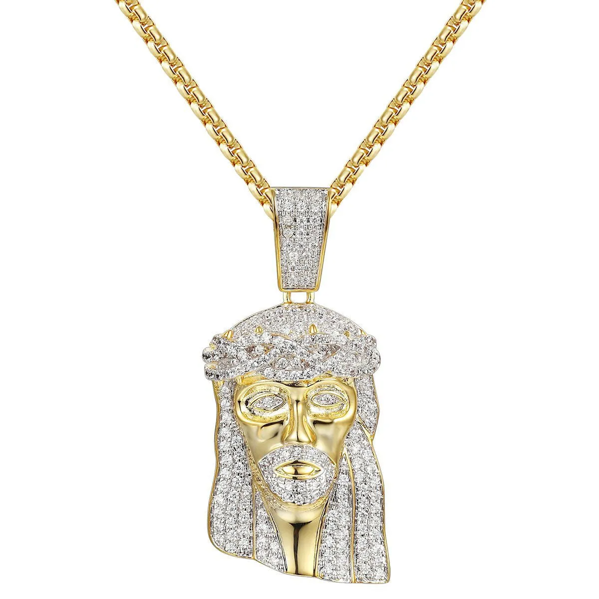 Men's 14k Gold Finish Jesus Face Pendant 24" Chain sold by Master Of Bling