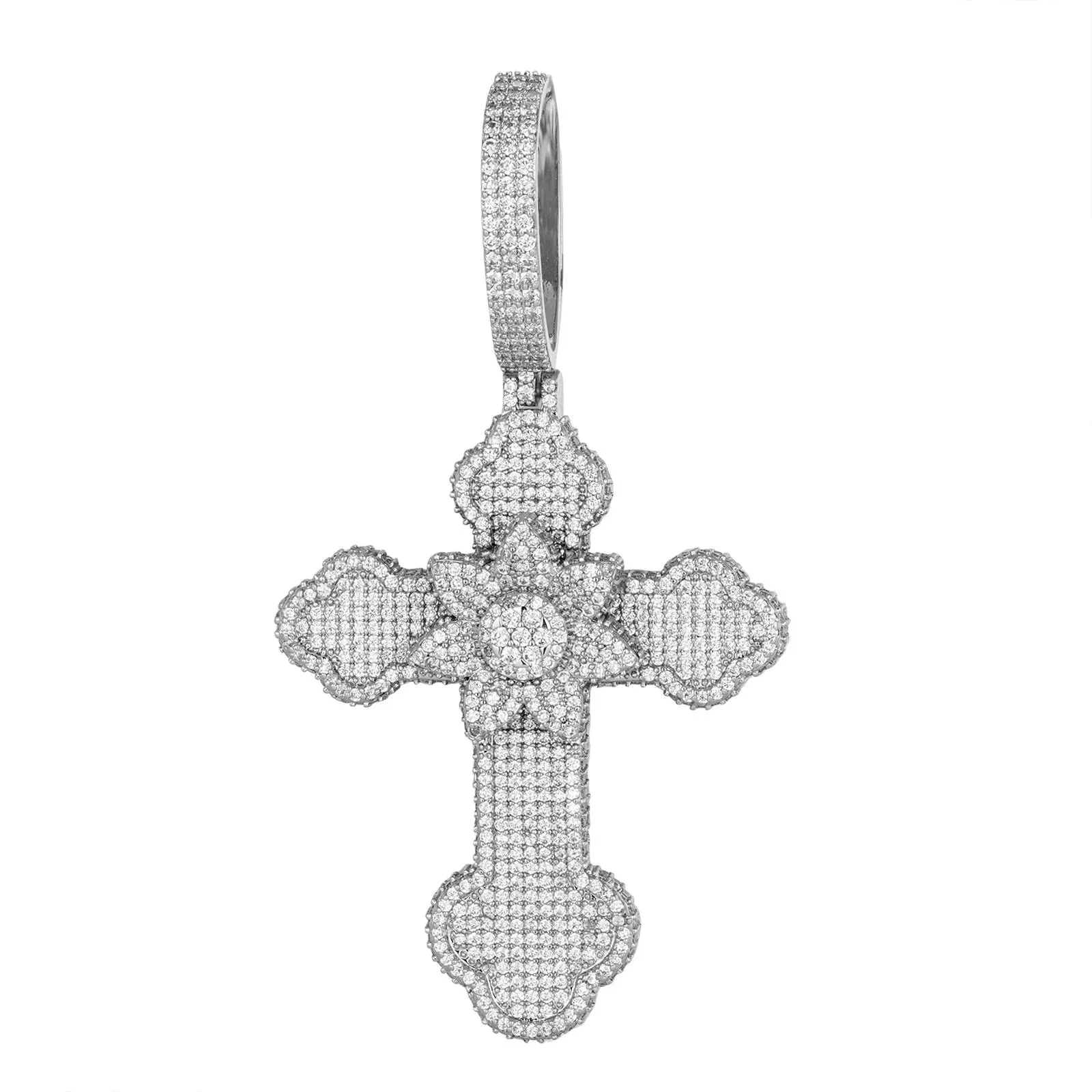 Flower Cross Piece Moissanite 925 14k White Gold sold by Master Of Bling