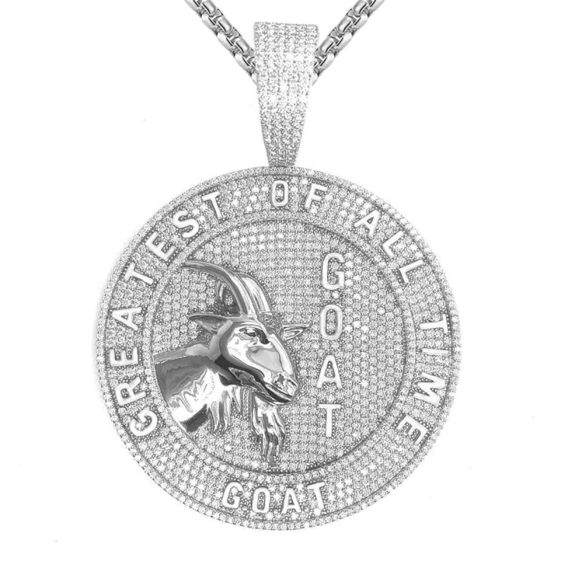 Moissanite 12.33 CTW Greatest of All Time Goat Silver Pendant sold by Master Of Bling