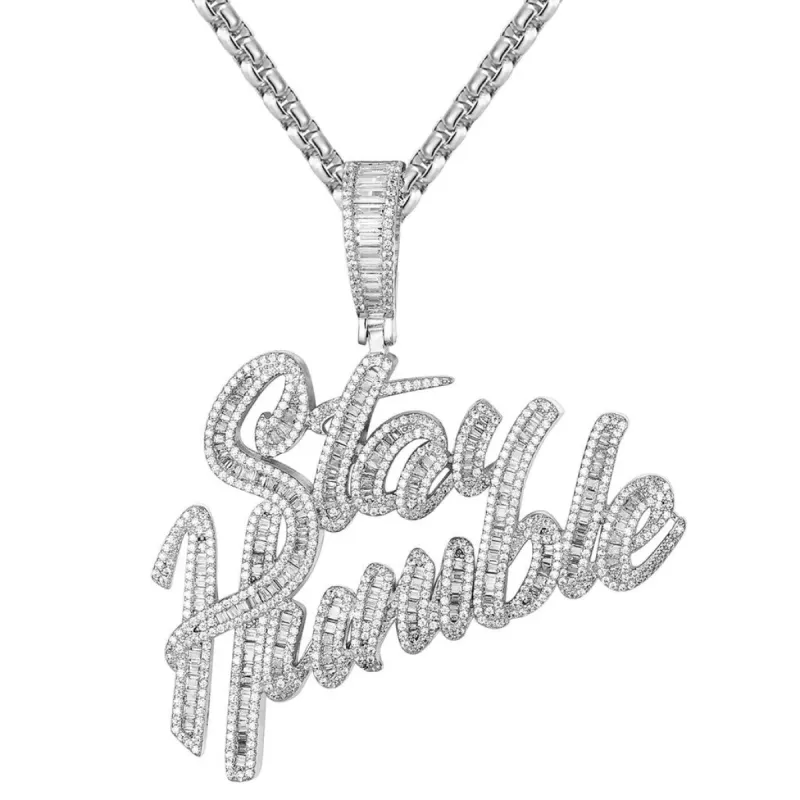 Baguette VVS Moissanite 6.75 CTW Stay Humble Silver Pendant sold by Master Of Bling