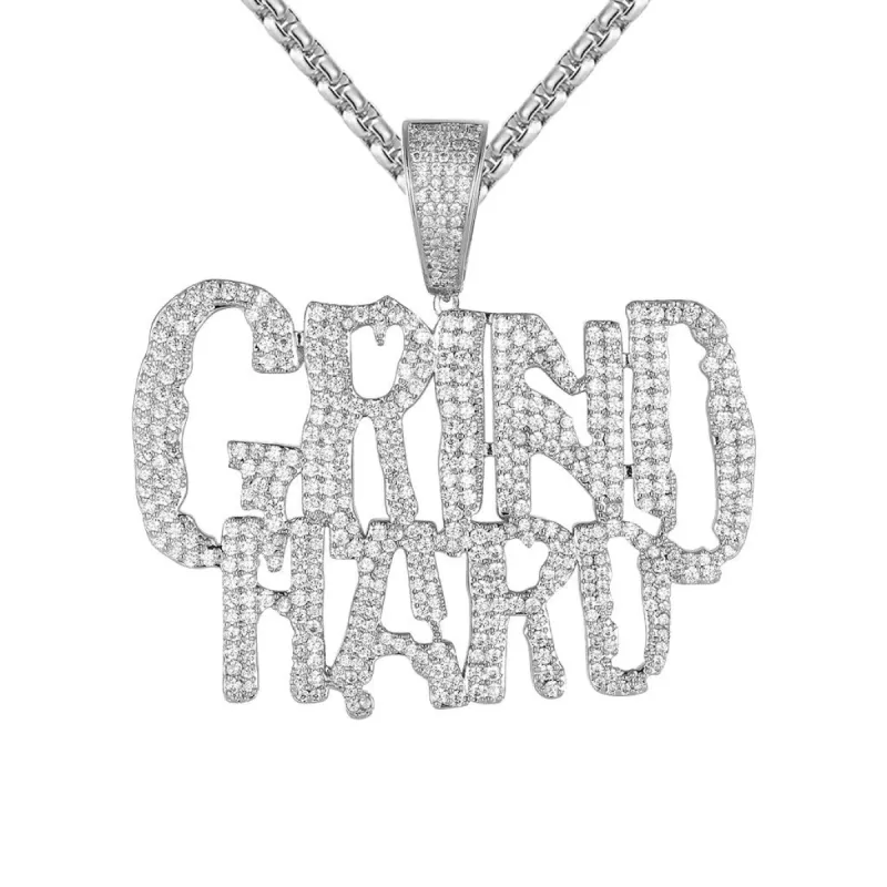 925 Sterling Silver Moissanite 4.06 CTW Grind Hard Hip Hop Pendant sold by Master Of Bling