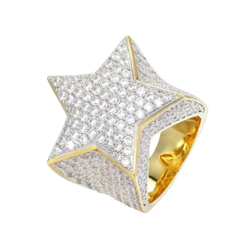 14k Gold Tone Star Ring Mens Real Sterling Silver Icy Custom sold by Master Of Bling
