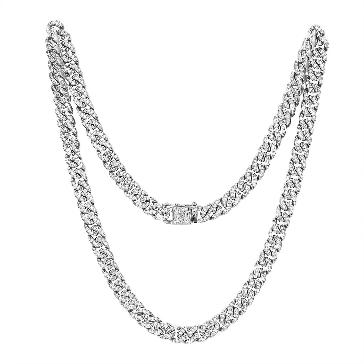 Stainless Steel 14k White Gold Finish Bling 30" Miami Cuban Link unique Lock Designer Chain sold by Master Of Bling