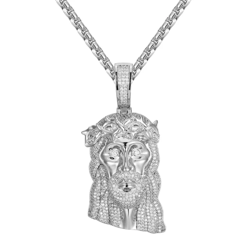 Icy Holy Jesus Face Marquise Cut Crown Head Religious Pendant sold by Master Of Bling