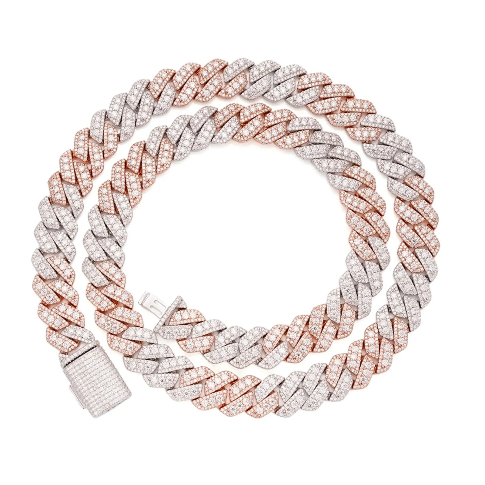 12MM Moissanite Iced Out Cuban Chain 2 Tone Rose Link 925 Sterling Silver Icy sold by Master Of Bling product image thumbnail 2