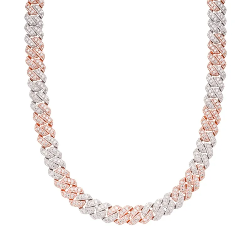 12MM Moissanite Iced Out Cuban Chain 2 Tone Rose Link 925 Sterling Silver Icy sold by Master Of Bling