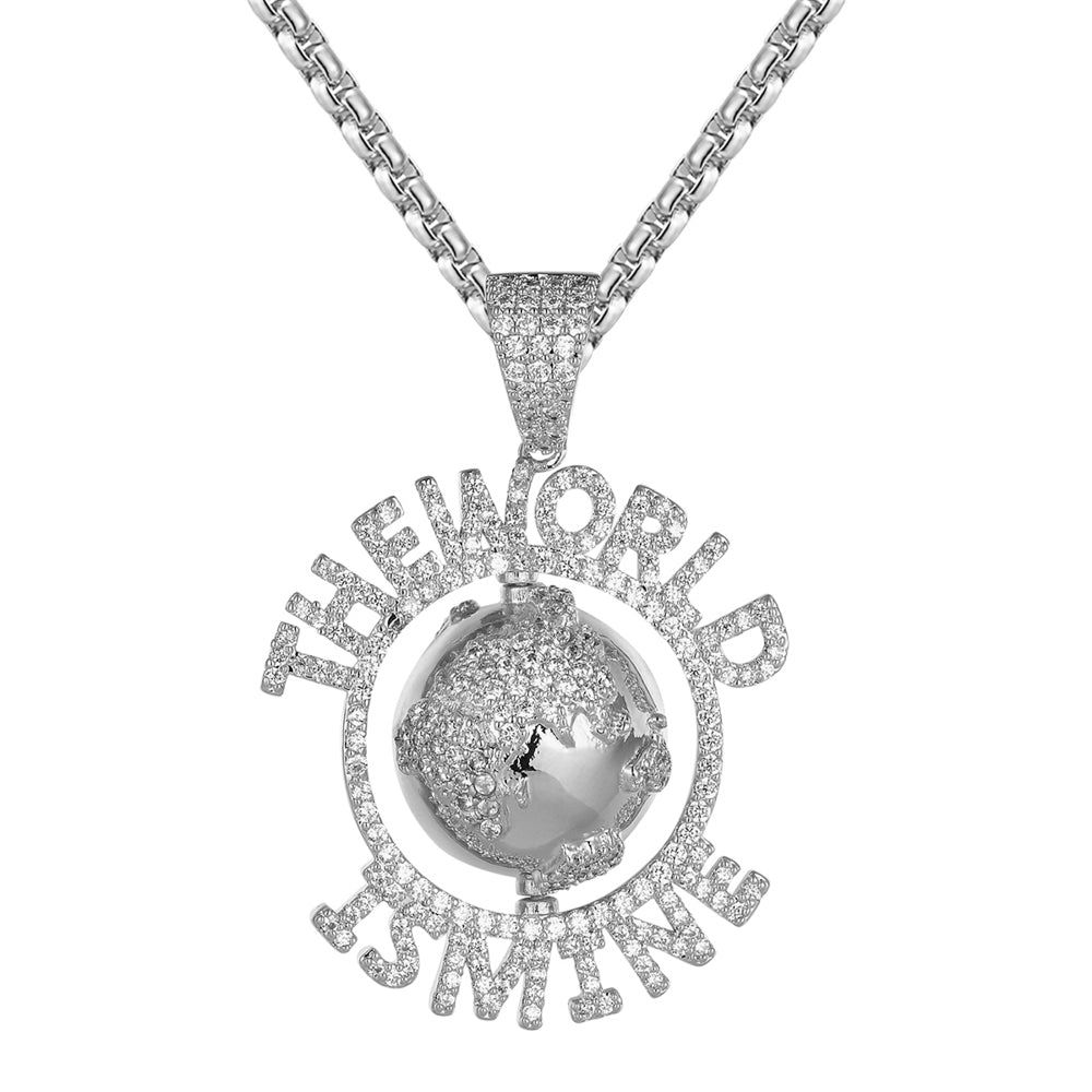 The World Is Mine Spinner Globe Map Bling Custom Pendant sold by Master Of Bling