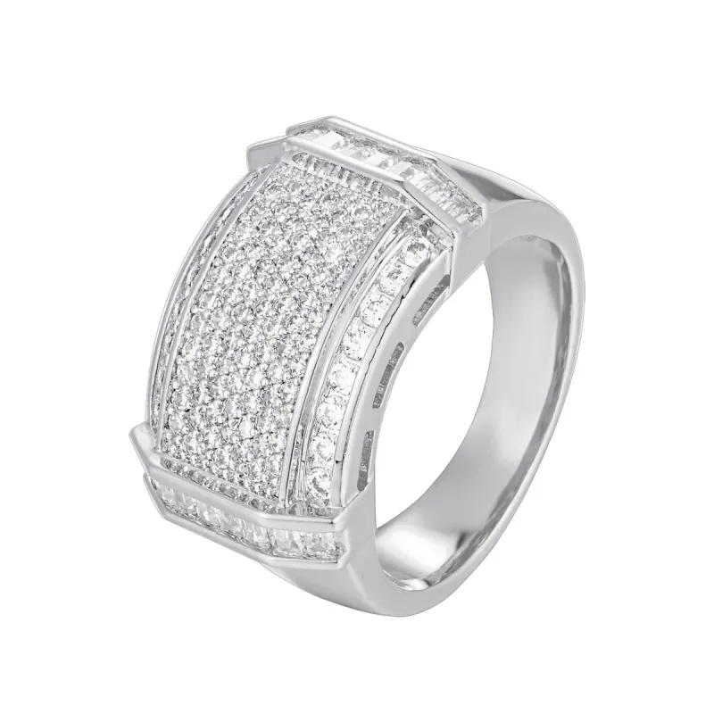 14K White Gold Finish Men's Baguette Ring made by Master Of Bling